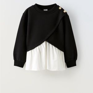 Zara Girls sweatshirt/poplin shirt 2in1.